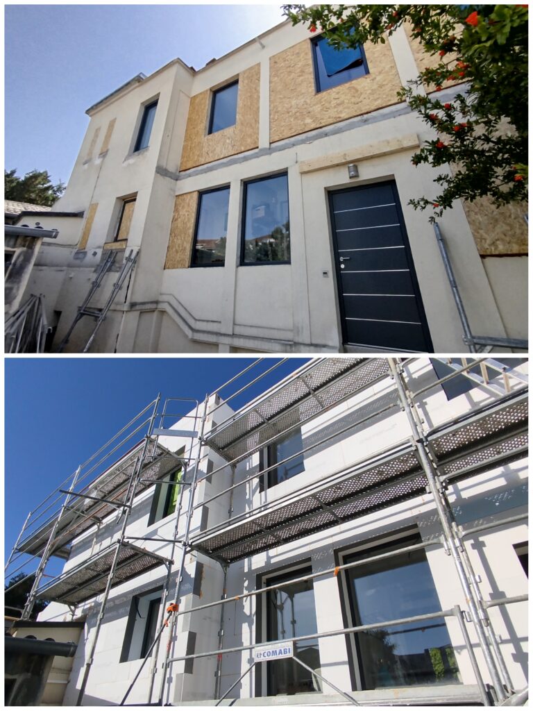Création de murs ossature bois pour intégration des nouvelles menuiseries