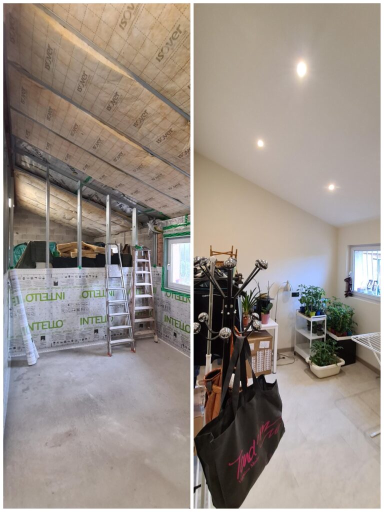 Avant / Chantier, création d'une buanderie dans zone garage compris traitement d'étancheité à l'air en cours